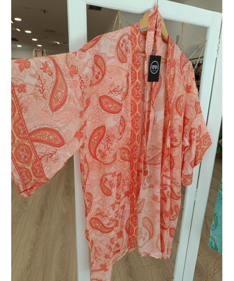kimono corto seda coral